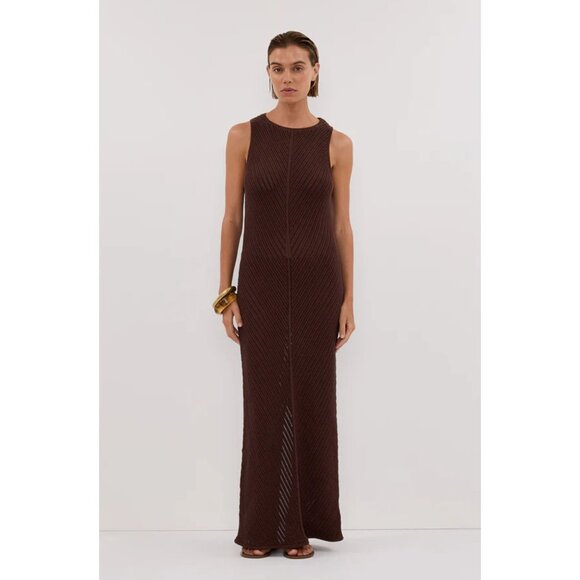DISSH Bloom Chocolate Crochet Maxi Dress Knit Fitted Sleeveless Brown Large - Picture 1 of 14